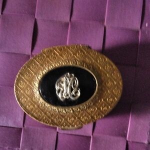 Vintage Jacqueline Cochran Compact USA Oval Fleur-de-lis Mirrored Powder Box